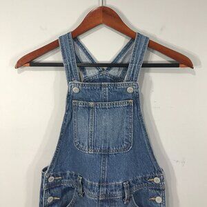 Old Navy Overalls Girl's Medium 8 Blue Denim Jeans Faux Button Snap Straight Leg